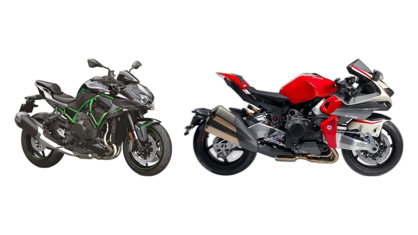 Kawasaki Z H2 (MY2020) and Bimota Tesi H2 (MY2020) side by side