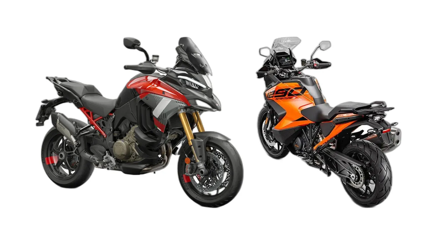 Ducati Multistrada V4 Pikes Peak (MY2025) and KTM 1290 Super Adventure S (MY2021) side by side