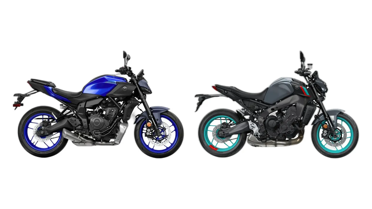 Yamaha MT-07 (MY2025) and Yamaha MT-09 (RN69) side by side