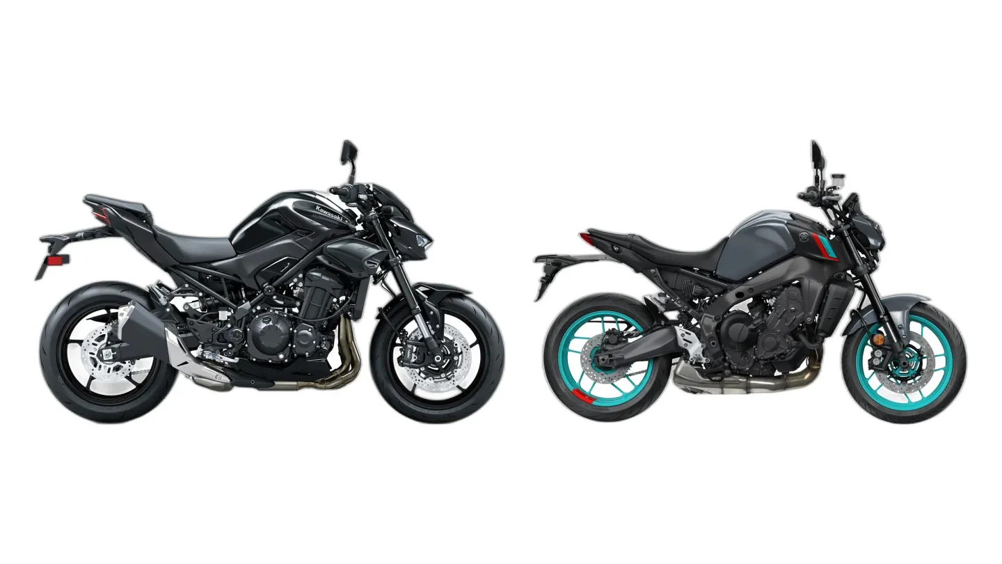 Kawasaki Z900 (MY2025) and Yamaha MT-09 (RN69) side by side