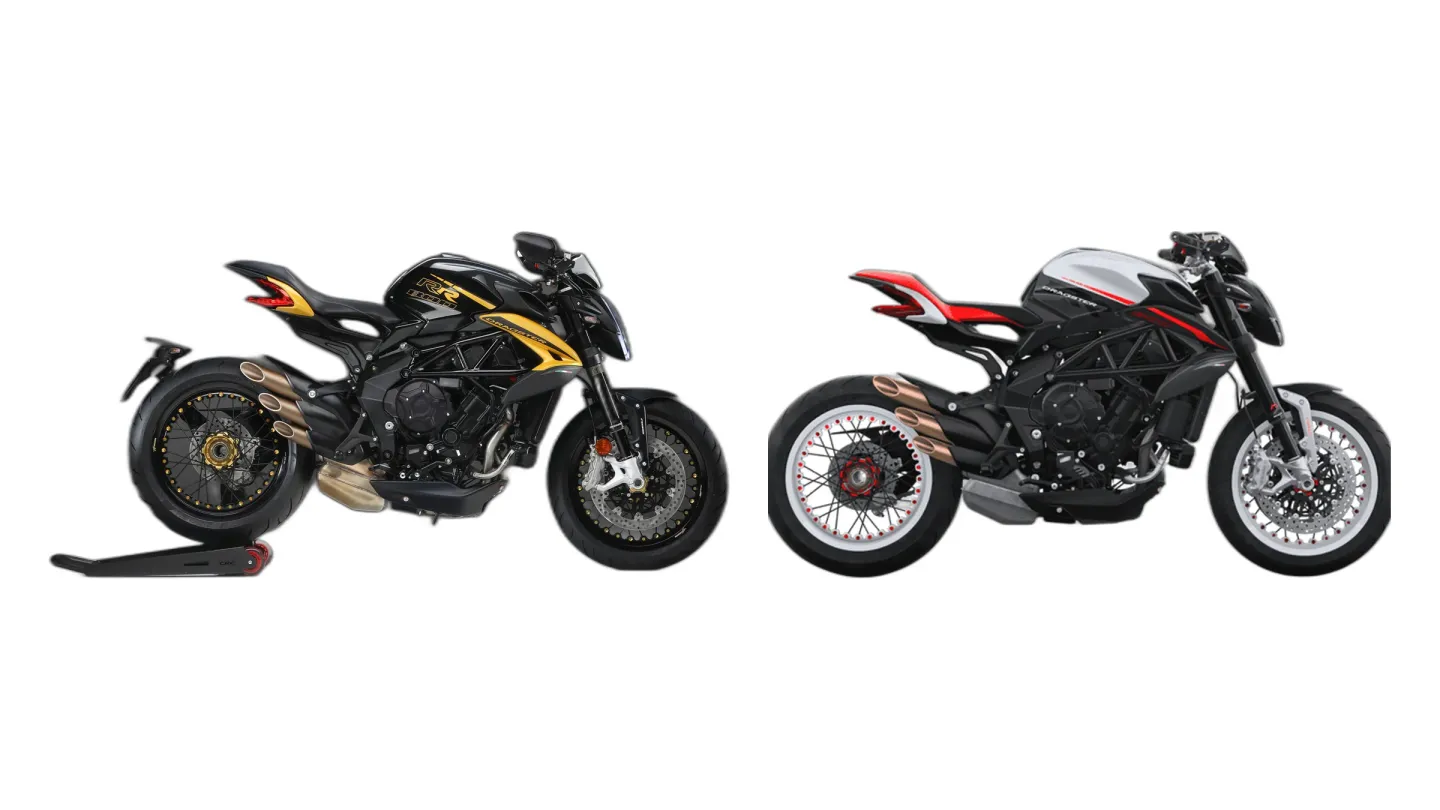 MV Agusta Brutale 800 RR SCS (MY2020) and MV Agusta Dragster 800 RR Pirelli (MY2019) side by side