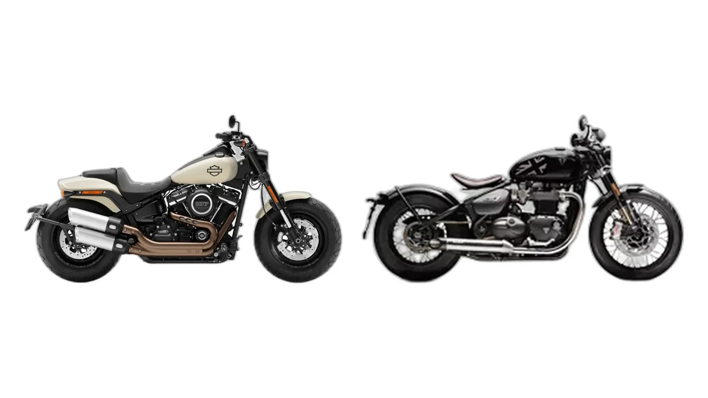 Harley-Davidson Softail Fat Bob FXFB (MY2019) and Triumph Bonneville Bobber TFC (DV01A) side by side
