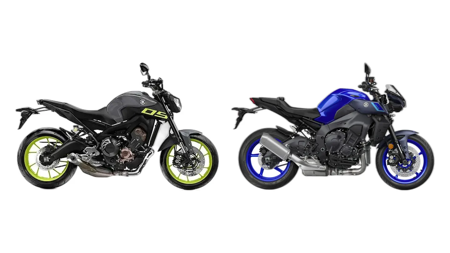 Yamaha MT-09 (RN29) and Yamaha MT-10 (RN78) side by side