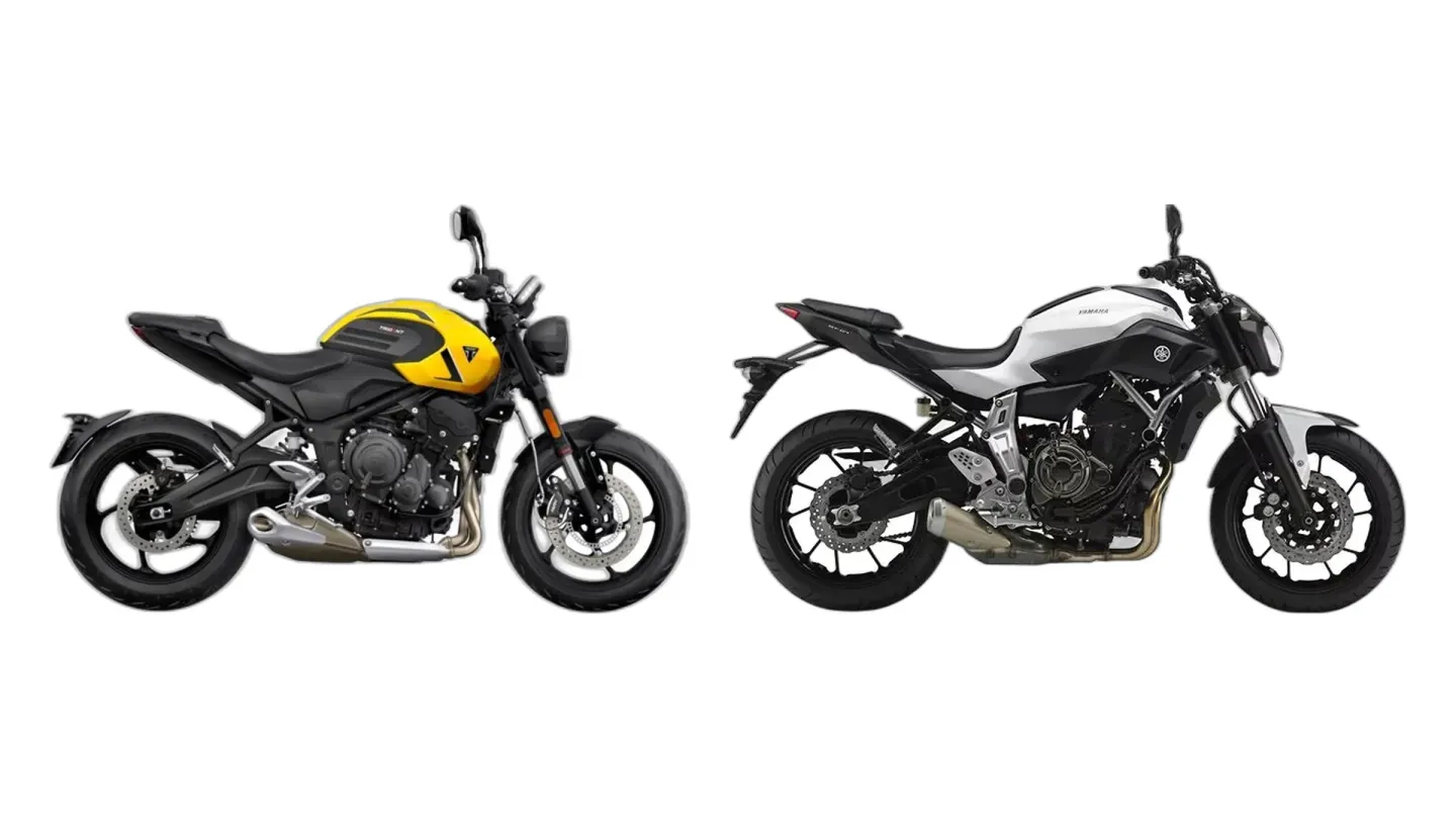 Triumph Trident 660 (MY2025) and Yamaha MT-07 (RM04) side by side