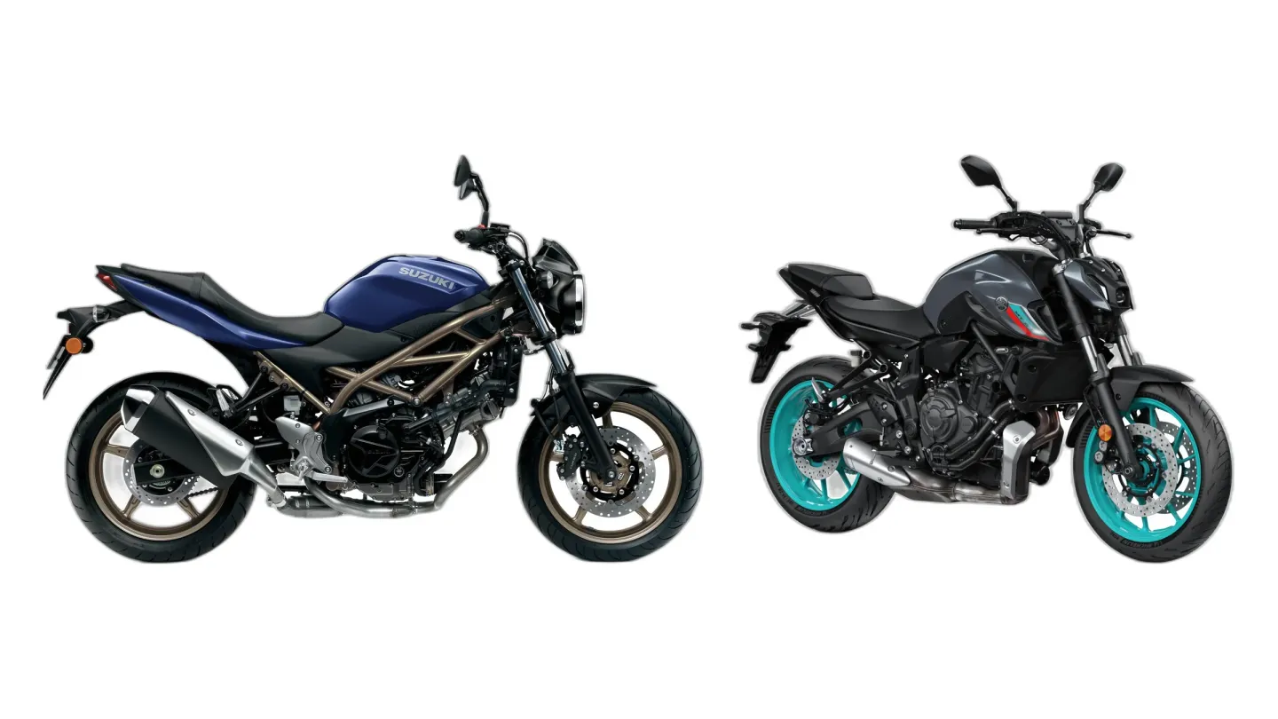 Suzuki SV650 (WCX0 Euro5) and Yamaha MT-07 (RM33) side by side