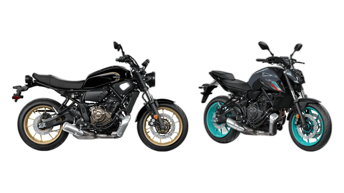 Yamaha XSR700 (MY2022) and Yamaha MT-07 (RM33) side by side