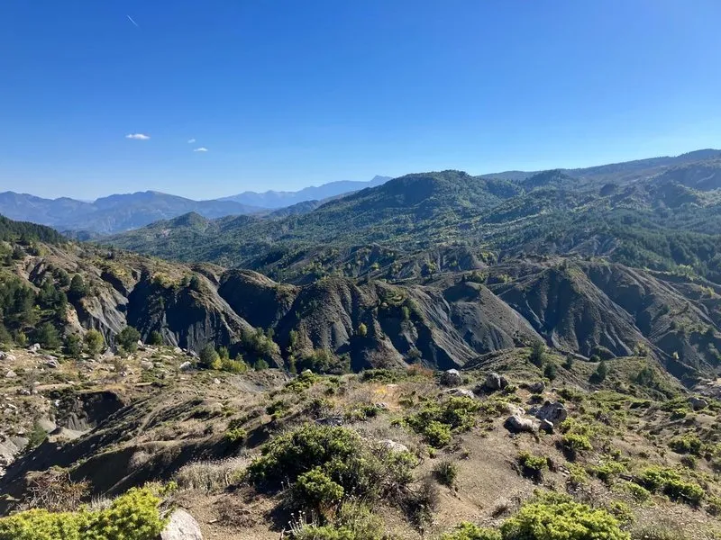 Panoramic view across the Balkan ridges near Galicica Pass at almost 2,000 meters elevation